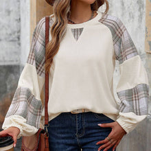Load image into Gallery viewer, Plaid Contrast Crew Neck Pullover Loose Top