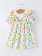 Load image into Gallery viewer, Bunny Embroidered Pom-Pom Short-Sleeved Girls Dress