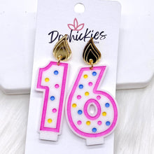 Load image into Gallery viewer, Milestone Birthday--2" Traditional Candle Acrylics -Birthday Earrings