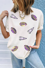 Load image into Gallery viewer, Game Day Real Sequin Football Print T-Shirt--Purple and Gold!!