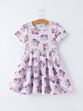 Load image into Gallery viewer, K POP Huntr/X--Purple Plaid Characters Print Short Sleeve Girls Dress