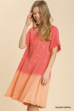 Load image into Gallery viewer, Umgee Linen Blend- Bleach Dip Dye-Ruffle Hem Dress