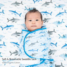 Load image into Gallery viewer, Jawsome Shark Ocean Them Sleep Swaddle 100% Organic Cotton