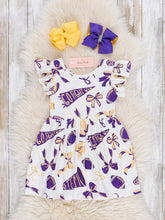 Load image into Gallery viewer, Go Team Flutter Swing Dress - Purple & Gold