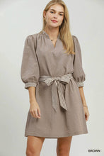 Load image into Gallery viewer, Umgee Fall Stripe Contrast Trim Brown Dress