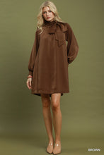 Load image into Gallery viewer, UMGEE Brown Side Bow Satin Dress