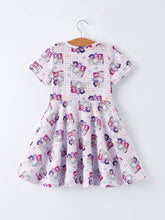 Load image into Gallery viewer, K POP Huntr/X--Purple Plaid Characters Print Short Sleeve Girls Dress