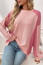 Load image into Gallery viewer, Colorblock Waffle Knit Crewneck Long Sleeve Top Women