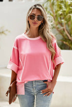 Load image into Gallery viewer, Half Sleeve Raw Seam High Low Side Split Top
