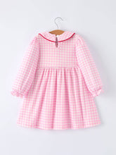 Load image into Gallery viewer, Girls' Valentine's Day Heart Smocking Embroidered Plaid Dress
