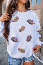 Load image into Gallery viewer, Game Day Real Sequin Rugby Pattern Baggy Sweatshirt--Purple and Gold!!!