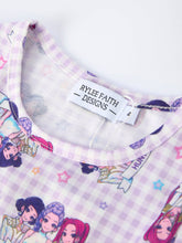 Load image into Gallery viewer, K POP Huntr/X--Purple Plaid Characters Print Short Sleeve Girls Dress