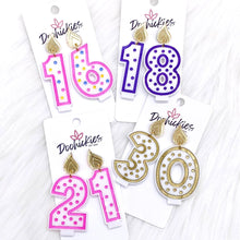 Load image into Gallery viewer, Milestone Birthday--2" Traditional Candle Acrylics -Birthday Earrings