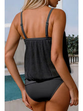 Load image into Gallery viewer, Black Striped Mesh Knotted Hem Tankini Swimsuit