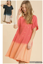 Load image into Gallery viewer, Umgee Linen Blend- Bleach Dip Dye-Ruffle Hem Dress