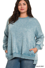 Load image into Gallery viewer, Plus- Acid Wash Fleece Pullover -hi-low hem --Blue Grey