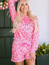 Load image into Gallery viewer, Pink Leopard Long Sleeve Satin Tie Shorts Two Piece Set