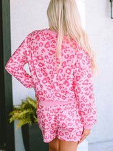Load image into Gallery viewer, Pink Leopard Long Sleeve Satin Tie Shorts Two Piece Set