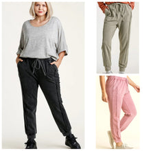 Load image into Gallery viewer, Umgee  Mineral Washed French Terry Cuffed Ribbed Jogger Pants