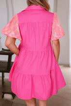 Load image into Gallery viewer, Bonbon Sequined Bubble Sleeve Tiered Ruffled Shirt Dress