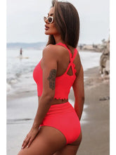 Load image into Gallery viewer, Scalloped Criss Cross High Waist Bikini--Pink