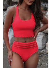 Load image into Gallery viewer, Scalloped Criss Cross High Waist Bikini--Pink