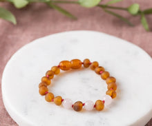 Load image into Gallery viewer, Kids | Rose Quartz + Raw Cognac Amber Bracelet - 5-6inch