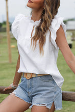 Load image into Gallery viewer, Ruffle Accent Flutter Sleeve Notch Neck Top