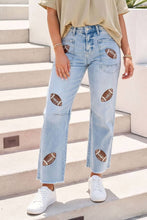 Load image into Gallery viewer, Game Day Real Sequin High Waist Patchwork Jeans