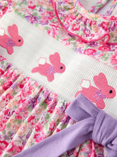 Load image into Gallery viewer, Easter Colorful Floral Bunny Embroidery Bow Ruffle Girl Dress