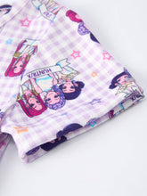 Load image into Gallery viewer, K POP Huntr/X--Purple Plaid Characters Print Short Sleeve Girls Dress