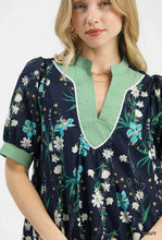 Load image into Gallery viewer, Umgee Floral Puff Sleeve Dress with Contrast Trim