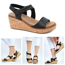 Load image into Gallery viewer, CORKY'S FIVE O'CLOCK SOMEWHERE WEDGE SANDALS - BLACK