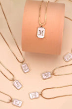 Load image into Gallery viewer, MONOGRAM INITIAL RECTANGLE PEARLY CHARM NECKLACE
