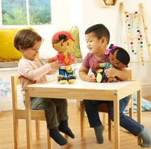 Load image into Gallery viewer, Playskool Dressy Kids Doll with Brown Hair and Hat, Activity Plush Toy with Zipper, Shoelace, Button, for Ages 2 and Up