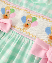 Load image into Gallery viewer, Fall Thanksgiving Green Smock Embroidered Plaid Girls Dress