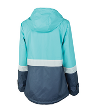 Load image into Gallery viewer, Charles River Women’s Color Blocked New Englander® Rain Jacket--Aqua/Navy/White