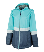 Load image into Gallery viewer, Charles River Women’s Color Blocked New Englander® Rain Jacket--Aqua/Navy/White