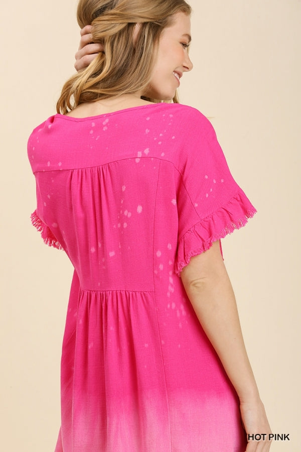 Umgee Linen Blend Bleach Dip Dye Frayed Hem Dress-Pink Lilly Abigails Boutique Umgee Linen Blend Bleach Dip Dye Frayed Hem Dress-Pink Lilly Abigails Boutique