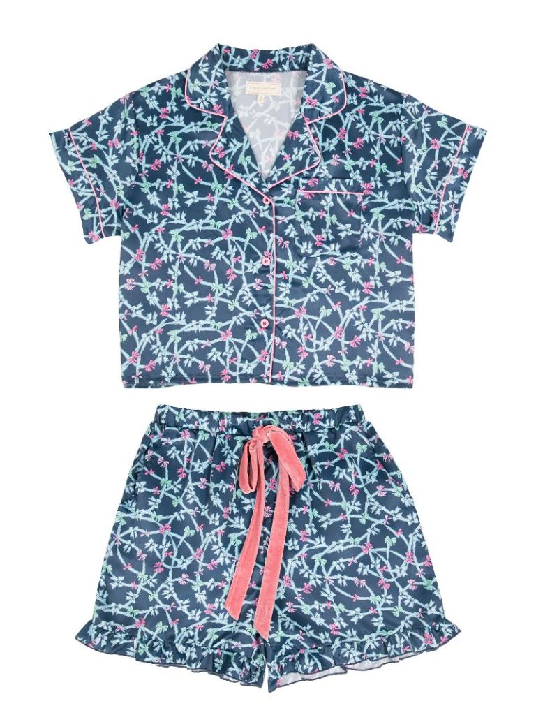 Simply Southern Short Sleeve Blue Ribbon & Bows Pajama Short Set