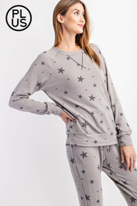 PLUS SIZE, STAR PRINTED LONG SLEEVE TOP BY RAE MODE