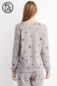 PLUS SIZE, STAR PRINTED LONG SLEEVE TOP BY RAE MODE