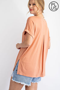 PLUS SIZE V NECK SHORT SLEEVE TOP BY RAE MODE