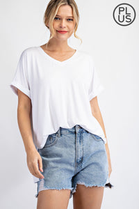 PLUS SIZE V NECK SHORT SLEEVE TOP BY RAE MODE