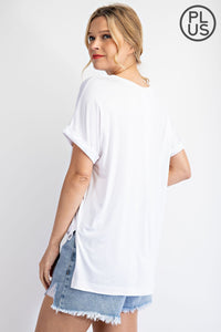 PLUS SIZE V NECK SHORT SLEEVE TOP BY RAE MODE