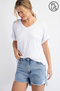 PLUS SIZE V NECK SHORT SLEEVE TOP BY RAE MODE