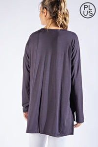 PLUS SIZE BASIC LONG SLEEVE TOP WITH POCKET BY RAE MODE