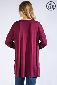 PLUS SIZE BASIC LONG SLEEVE TOP WITH POCKET BY RAE MODE