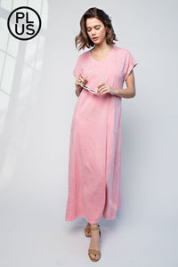 PLUS SIZE WASHED COTTON MAXI DRESS BY RAE MODE