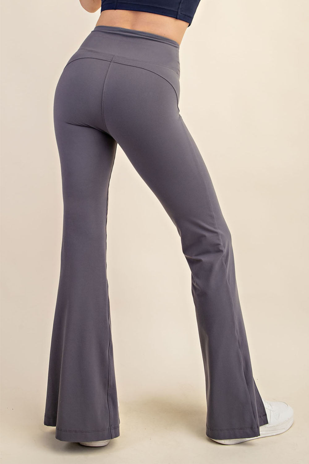 BUTTER HIGH WAIST FULL LENGTH FLARED LEGGINGS WITH FRONT SLIT BY RAE MODE